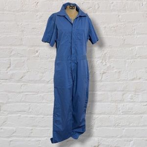 VINTAGE 80s Dickies Light Medium Blue Short Sleeve Zip Up Industrial Coveralls